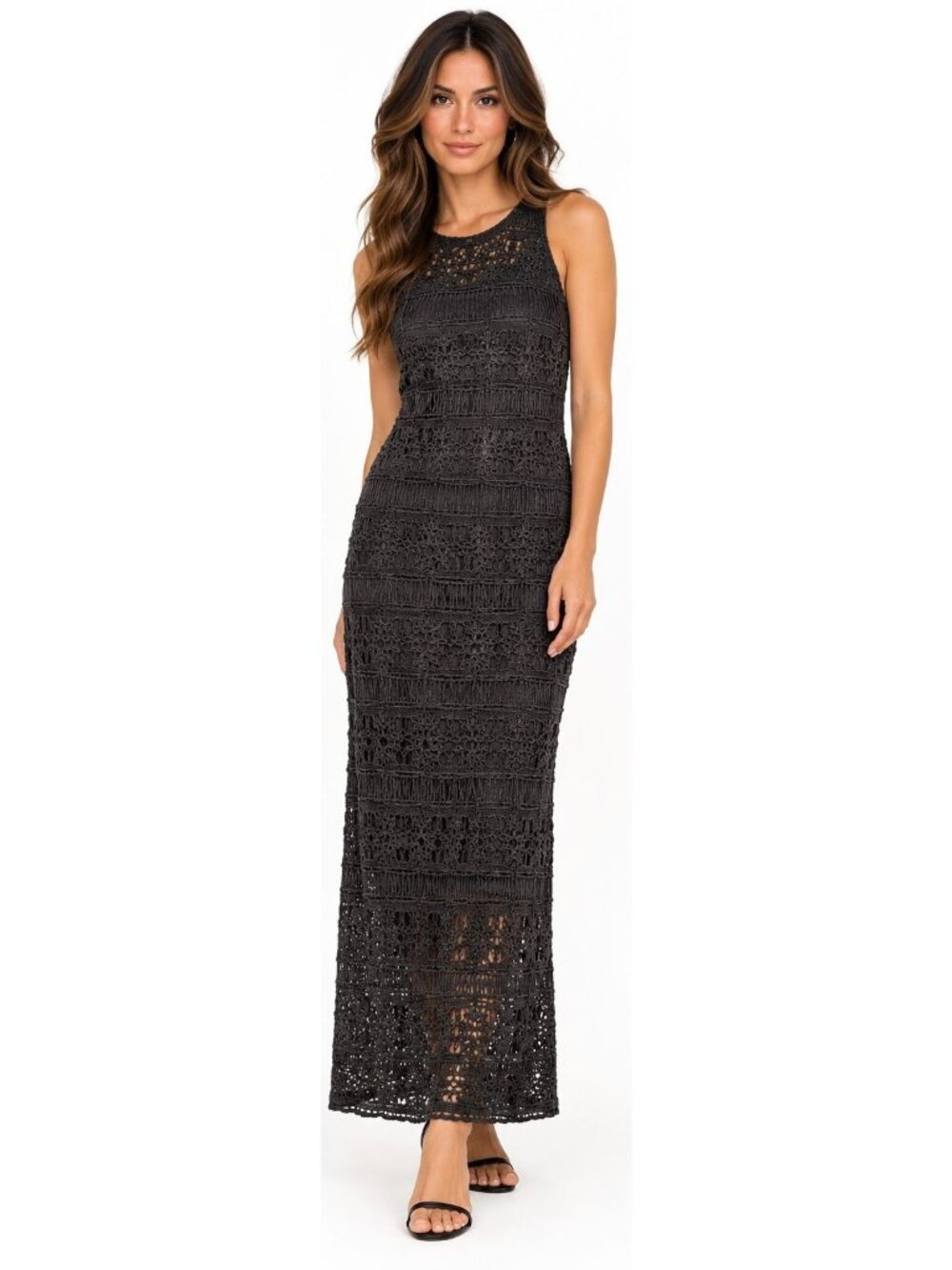 Alexia Admor Womens S Black Crochet Maxi Dress Whimsigoth Witchy Dark Fairy